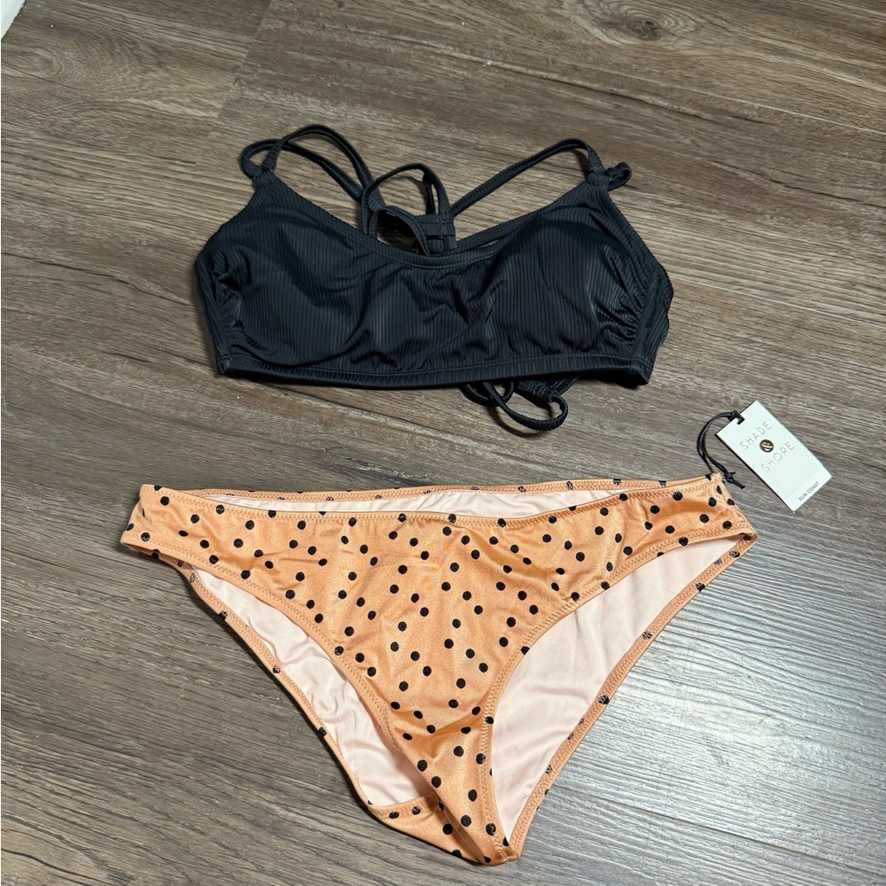 Black and Tan Polka Dot Bikini Set